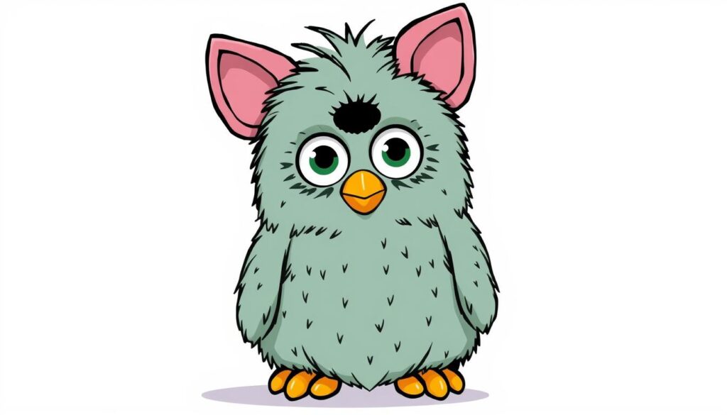 An image of a classic long Furby with an elongated body and original Furby head