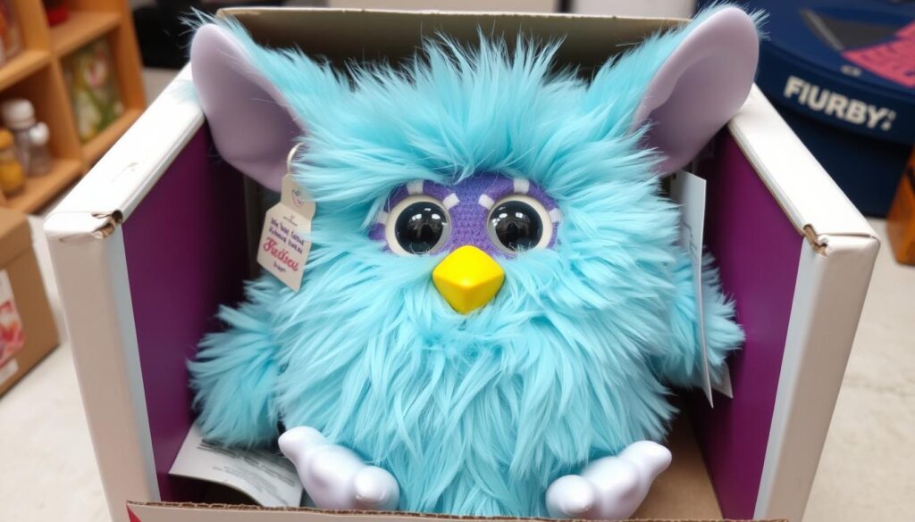 An original 1998 Furby in its box with the tag still attached.